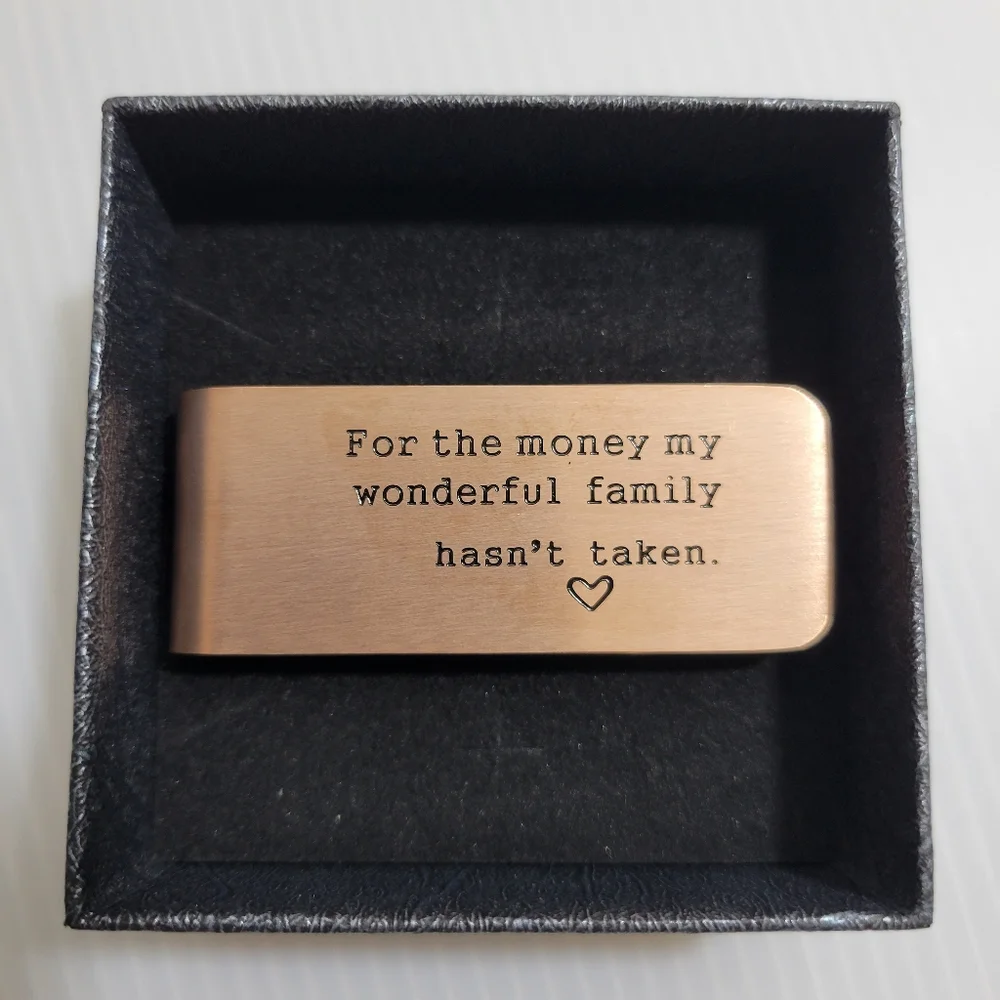 Gold Colored Money Clip With Saying